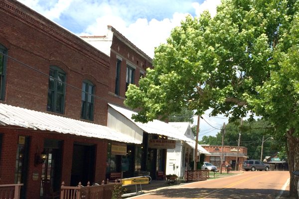 Historic downtown Arlington, TN, featuring charming brick storefronts, tree-lined streets, and small-town Southern charm. Expert lawn care services available in Arlington and surrounding Mid-South areas.